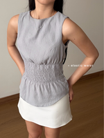 Load image into Gallery viewer, Kadaka Feather Top | Sleeveless Scrunch Top | Atasan Wanita Detail Smock Pinggang | Cloud Nine Collection T-0559
