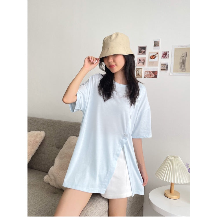 Kadaka T-0467 Oversized Top Atasan Kaos Wanita Comfy Detail Button