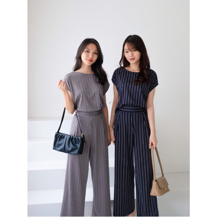 S-0164 Set Culotte dan Blouse Stripes Salur Stretch