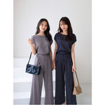 Muat gambar ke penampil Galeri, S-0164 Set Culotte dan Blouse Stripes Salur Stretch
