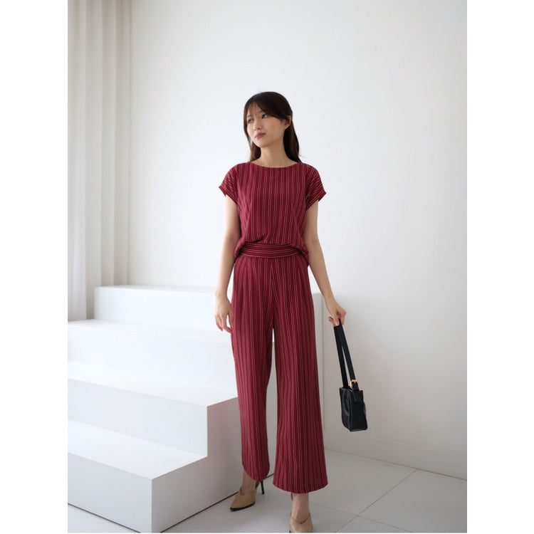 S-0164 Set Culotte dan Blouse Stripes Salur Stretch