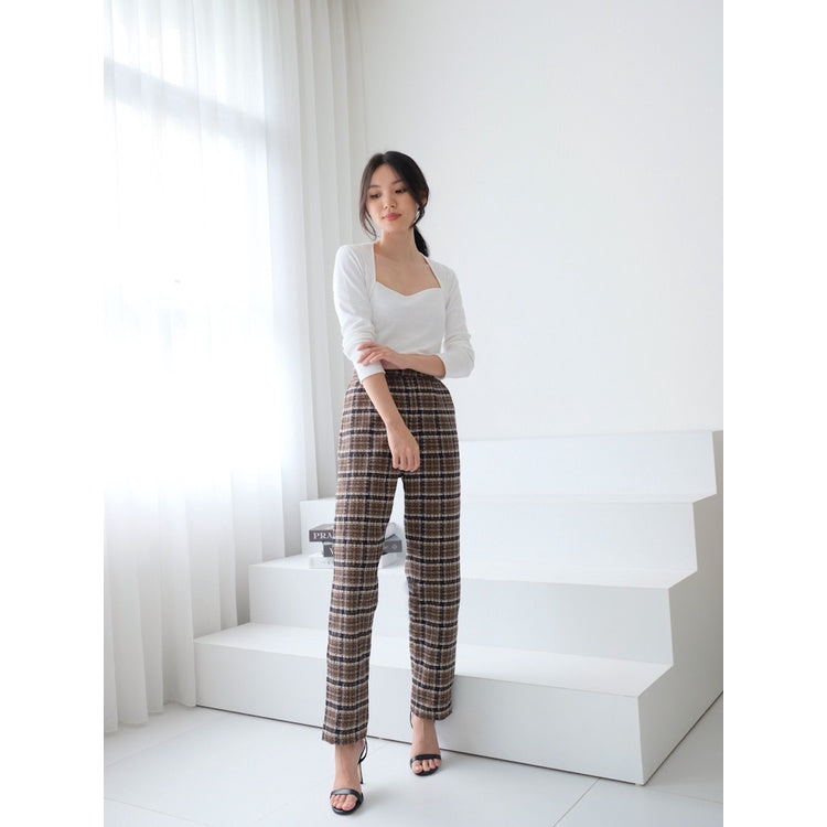 Kadaka B-0147 Plaid Tweed Tapered Pants Korean Style