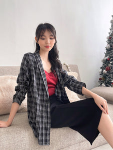 Kadaka O-0171 Plaid Tweed Blazer Korean Style