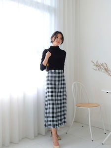 Kadaka B-0140 Skirt Tweed Midi Tartan Kotak-kotak Korea