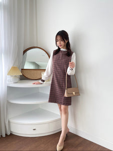 D-0189 Dress Tweed Korea Frill Neck