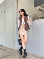 Muat gambar ke penampil Galeri, Kadaka T-0491 Vest Rompi Wanita Plaid Woven Tweed Korea
