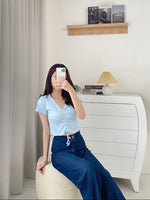 Load image into Gallery viewer, Kadaka T-0451 Crop Top Scrunch Korea Cotton Rib Knit
