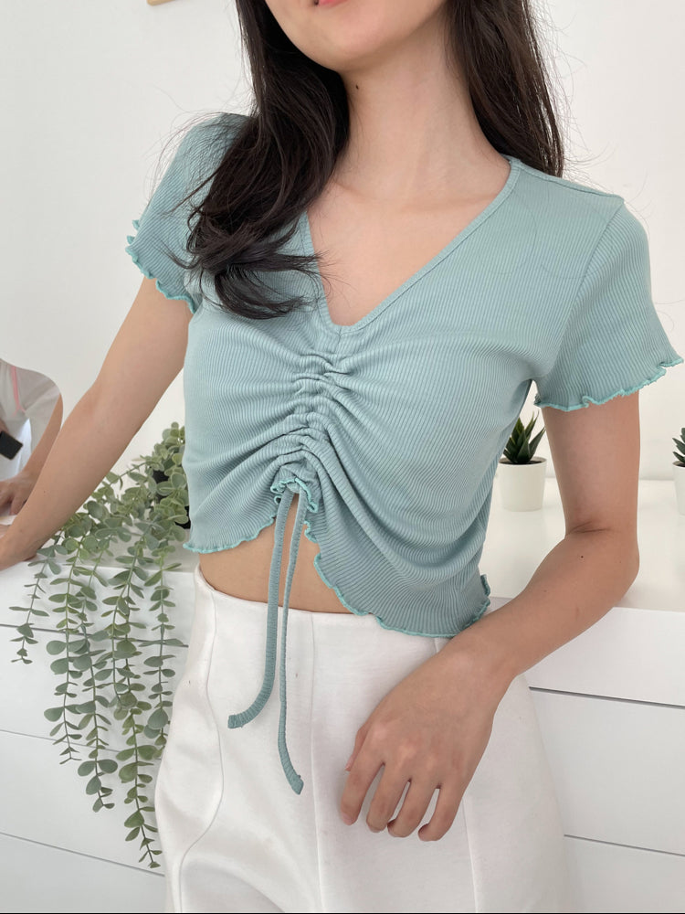 Kadaka T-0451 Crop Top Scrunch Korea Cotton Rib Knit