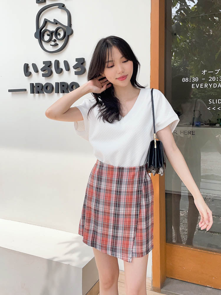 Kadaka B-0177 Skort Wanita Rok Celana Mini Plaid