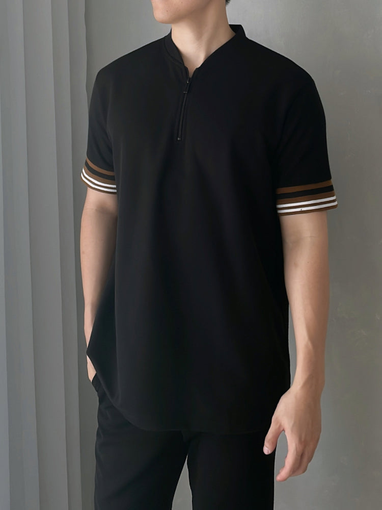 Kadaka MT-0171 Zipper Polo Shirt Stripes Detail Kerah Shanghai