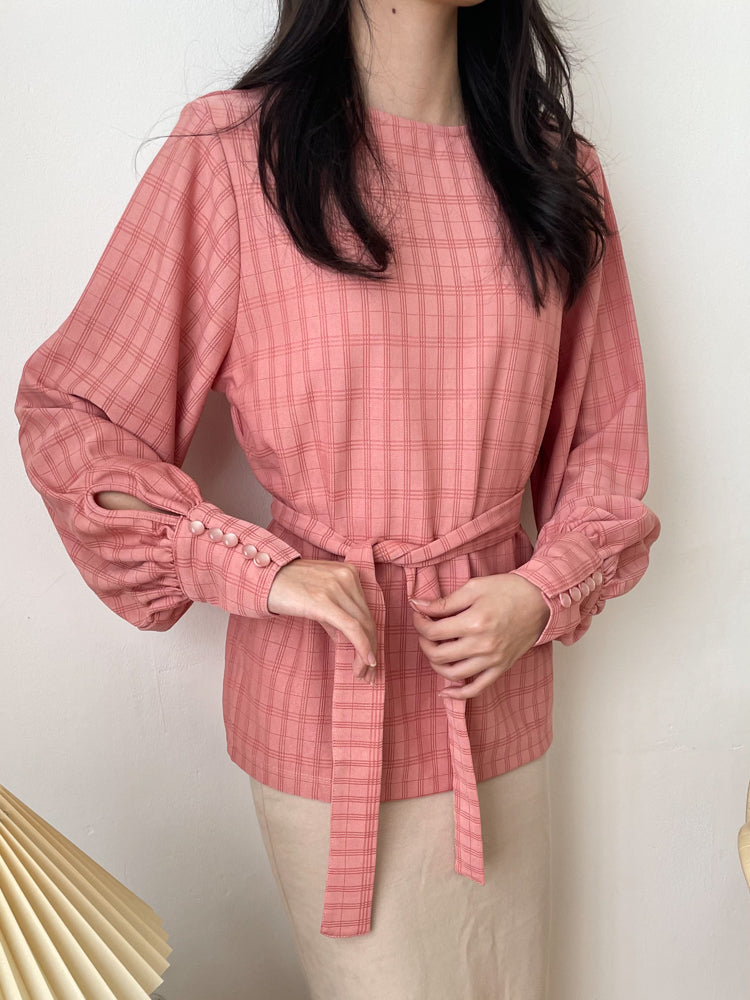 Kadaka T-0415 Long Sleeve Plaid Blouse