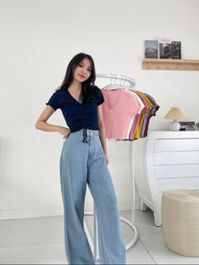 Kadaka T-0451 Crop Top Scrunch Korea Cotton Rib Knit