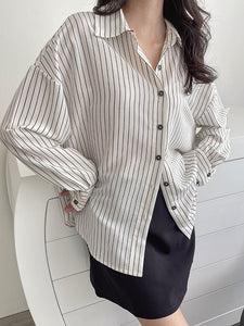 Kadaka T-0501 Kemeja Oversized Wanita Stripes Lengan Panjang