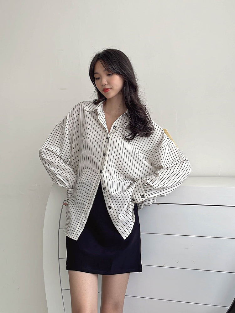 Kadaka T-0501 Kemeja Oversized Wanita Stripes Lengan Panjang