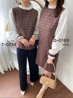 Muat gambar ke penampil Galeri, D-0189 Dress Tweed Korea Frill Neck
