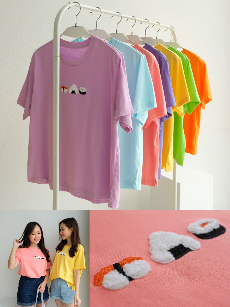 Kadaka T-0328 Tshirt Kaos Sushi Cute Embroidery Timbul