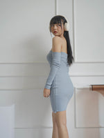 Muat gambar ke penampil Galeri, Kadaka D-0220 Bodycon Scrunch Tube Dress Kemben Long Sleeves
