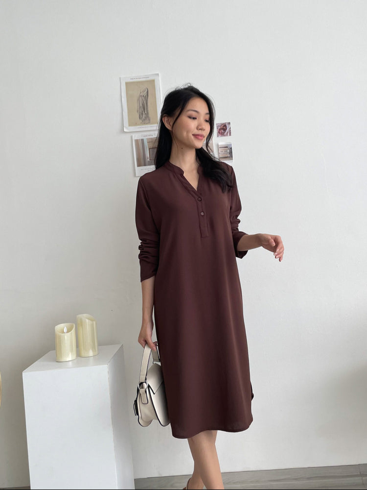 Kadaka D-0205 Loose Midi Dress Wanita Tangan Panjang Crepe Premium