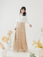 Muat gambar ke penampil Galeri, Kadaka B-0195 Rok Maxi Wanita Long Skirt Ruffle Satin Chantilly Lace
