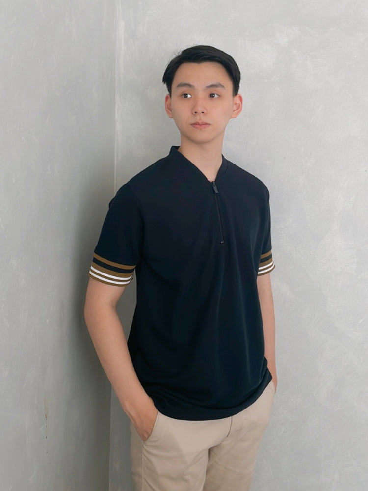 Kadaka MT-0171 Zipper Polo Shirt Stripes Detail Kerah Shanghai