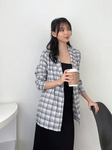 Kadaka O-0171 Plaid Tweed Blazer Korean Style