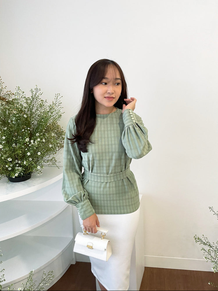 Kadaka T-0415 Long Sleeve Plaid Blouse