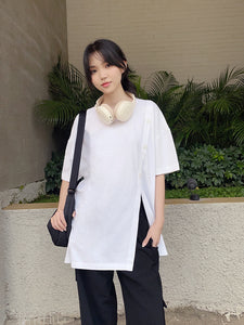 Kadaka T-0467 Oversized Top Atasan Kaos Wanita Comfy Detail Button