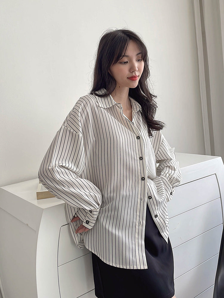 Kadaka T-0501 Kemeja Oversized Wanita Stripes Lengan Panjang