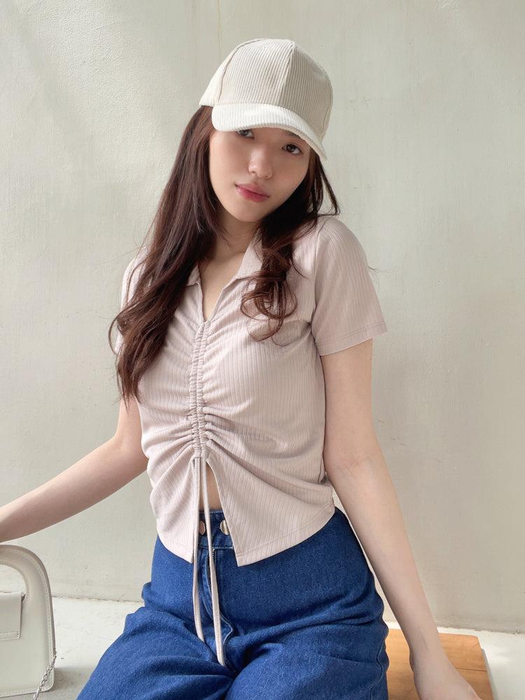 Kadaka T-0466 Top Scrunch Serut Detail Kerah Knit Korea