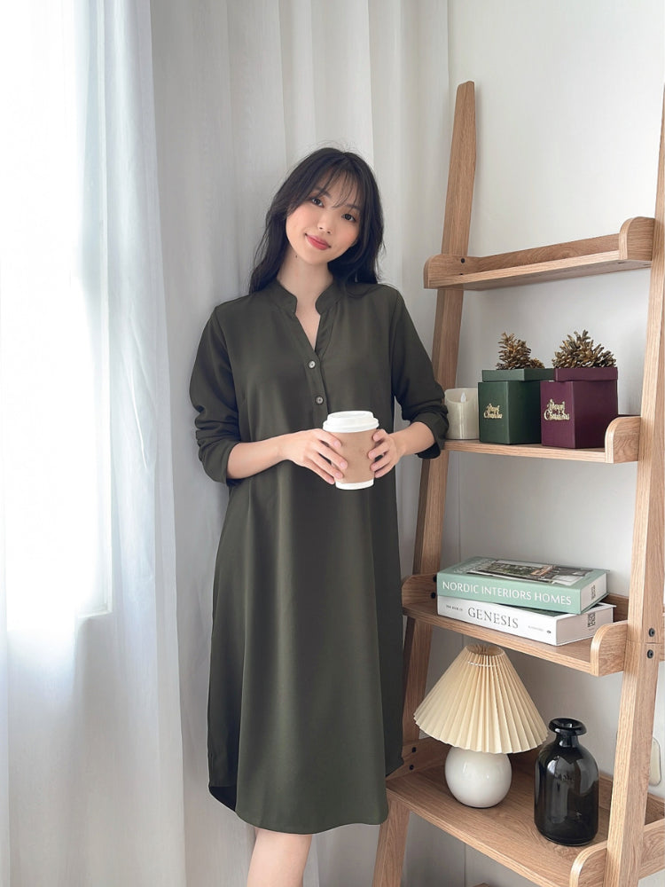 Kadaka D-0205 Loose Midi Dress Wanita Tangan Panjang Crepe Premium