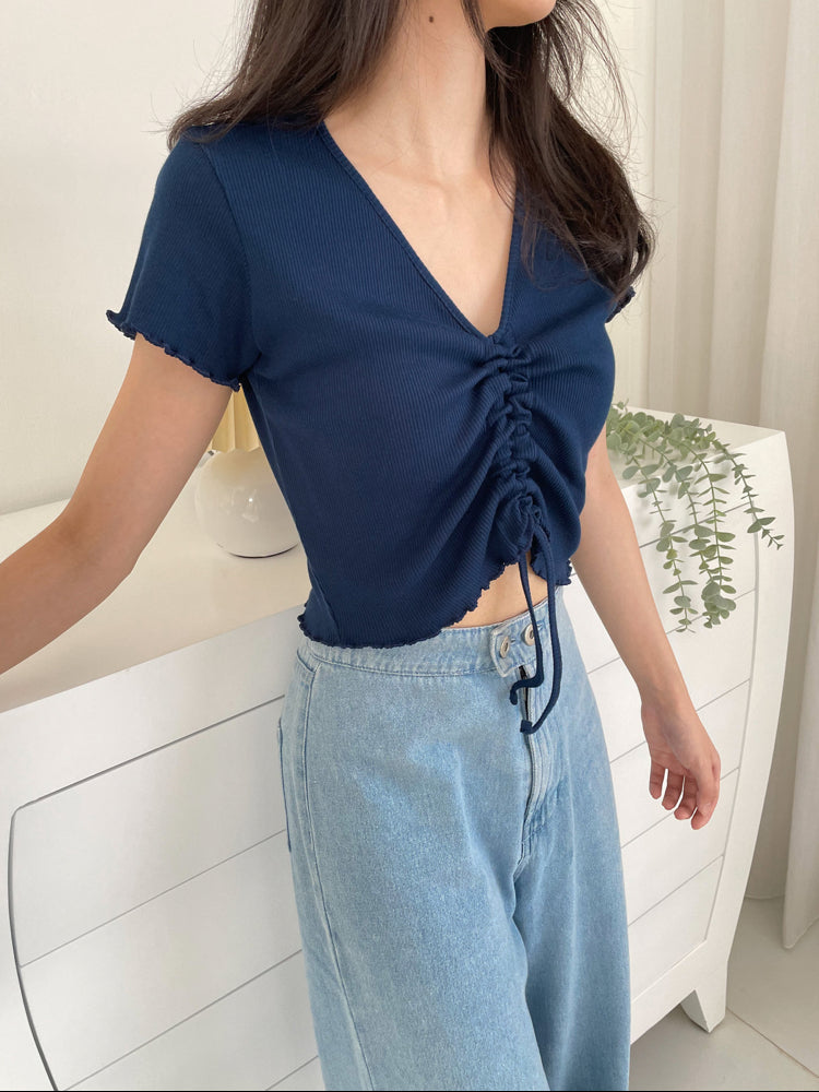 Kadaka T-0451 Crop Top Scrunch Korea Cotton Rib Knit