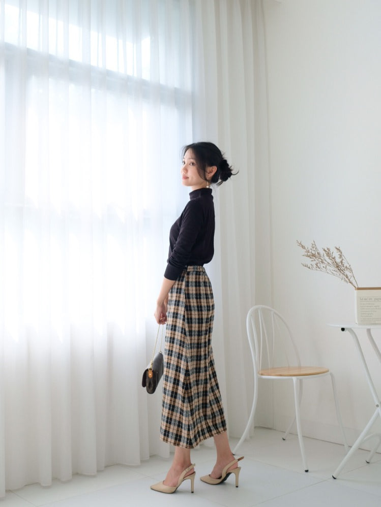 Kadaka B-0140 Skirt Tweed Midi Tartan Kotak-kotak Korea