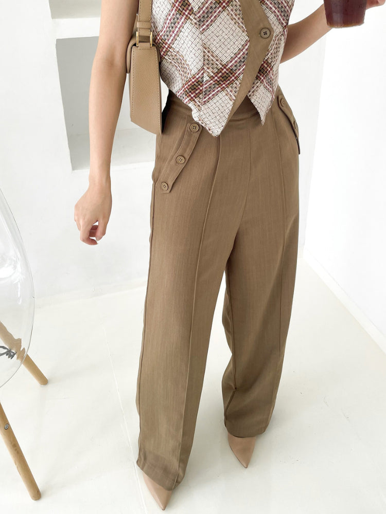 Kadaka B-0181 Highwaist Culotte with Detachable Straps - Decaf Pants