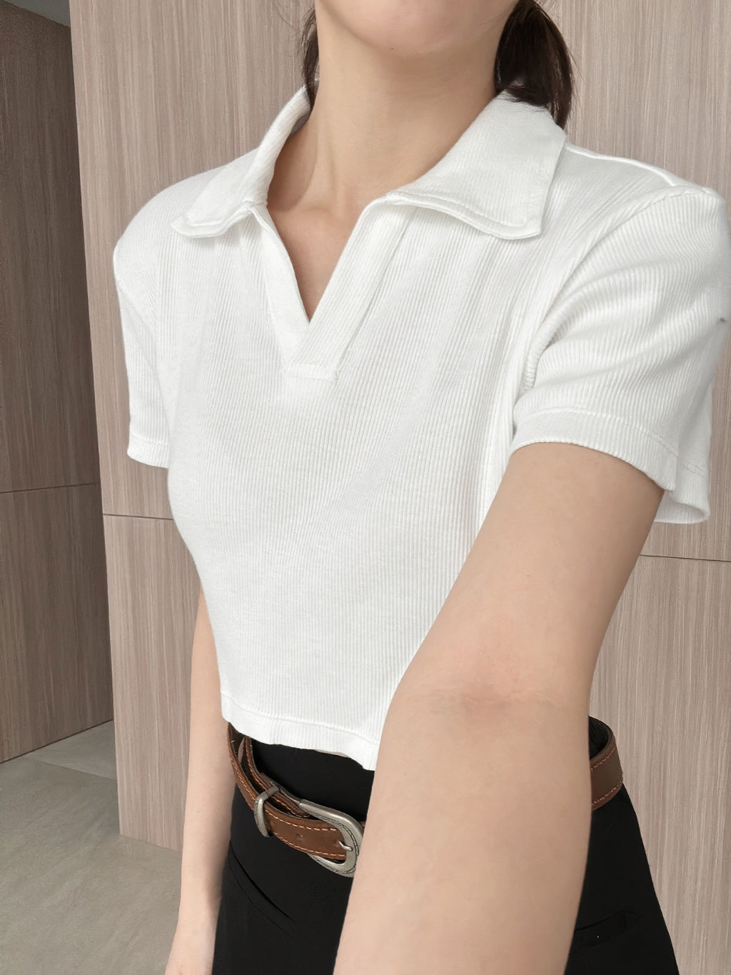 Kadaka T-0464 Crop Polo Shirt Wanita Korea Cotton Knit