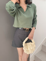 Load image into Gallery viewer, Kadaka T-0507 Crop Polo Shirt Cotton Knit Long Sleeves Wanita
