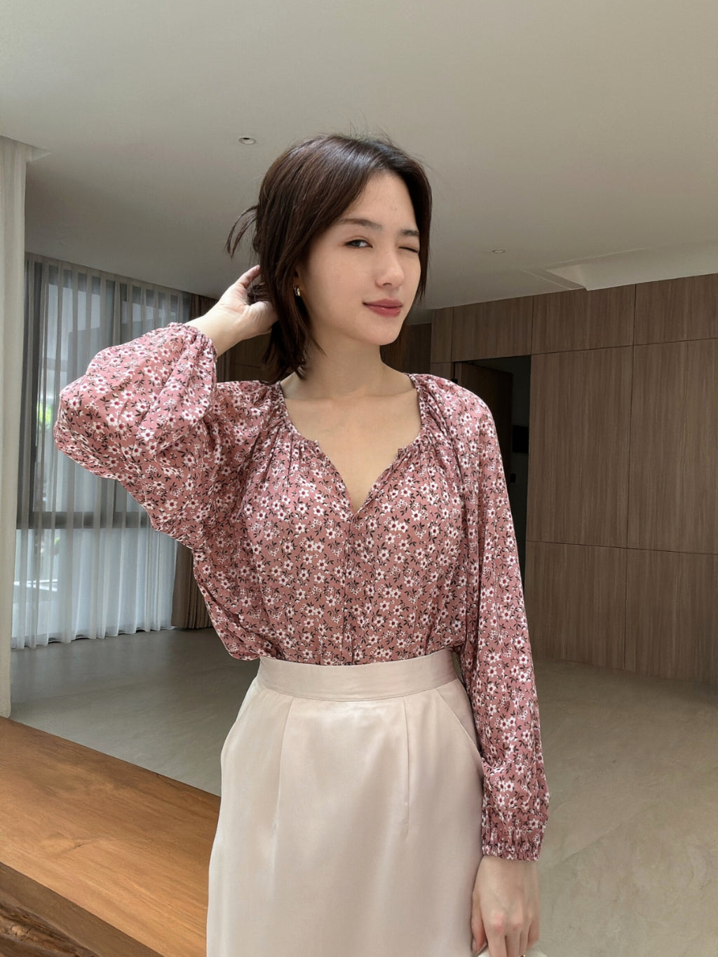 Kadaka T-0440 Floral Pattern Blouse Wanita Tangan Panjang