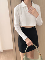 Load image into Gallery viewer, Kadaka T-0507 Crop Polo Shirt Cotton Knit Long Sleeves Wanita
