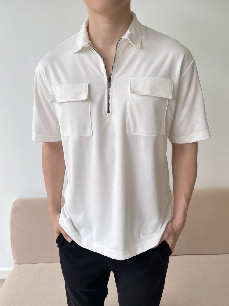 Kadaka MT-0193 Half Zip Polo Shirt | Atasan Polo Pria Double Pocket