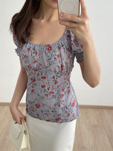 Kadaka T-0354 Blouse Peplum Floral Super Pretty Detail Smock