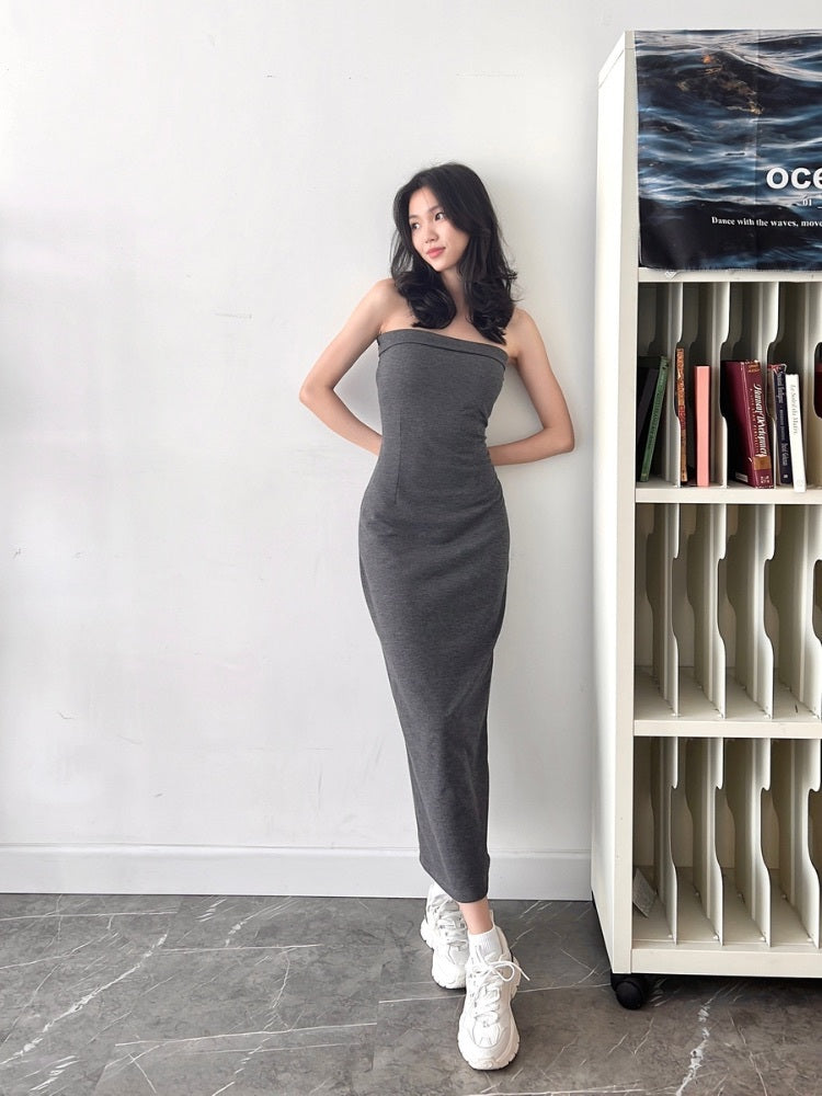 Kadaka D-0233 Long Tube Dress Slit | Dress Kemben Maxi Wanita