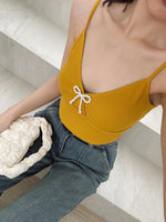 Load image into Gallery viewer, Kadaka T-0455 Tanktop Korea Rib Stretch Crop Atasan Wanita Tank Top with Pearl Ribbon Coquette
