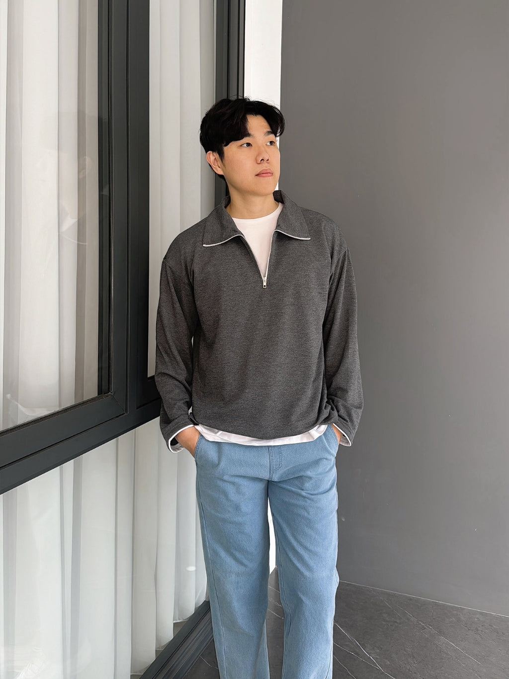 Kadaka MO-0110 Half Zip Sweater Atasan Lengan Panjang Pria