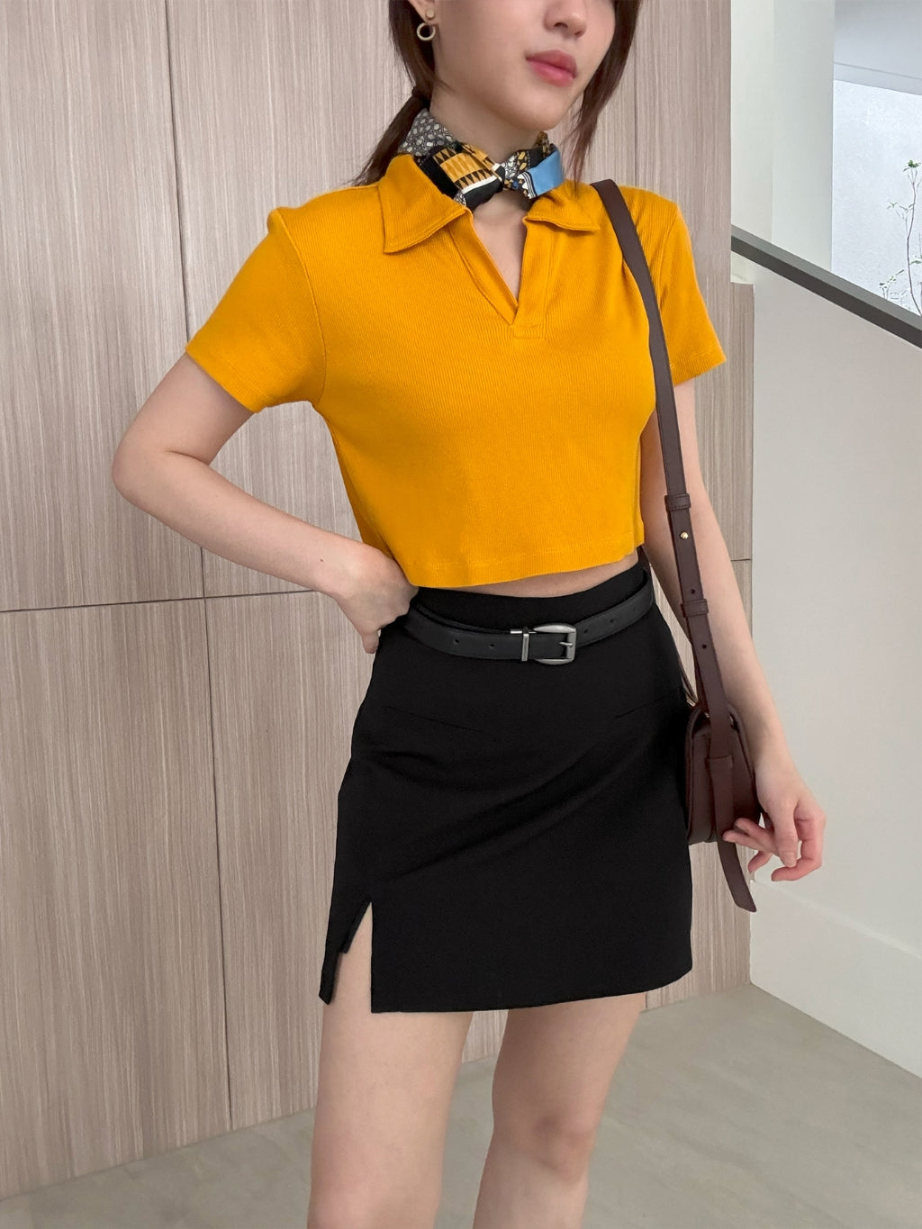 Kadaka T-0464 Crop Polo Shirt Wanita Korea Cotton Knit