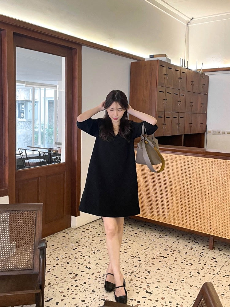 Kadaka D-0240 Loose V Neck Dress Korean | Mini Dress Wanita Kerah