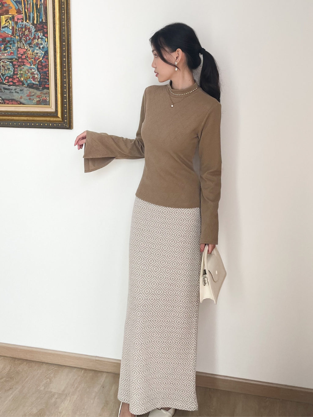 Kadaka B-0216 Knit Stretch Mozaic Pattern Maxi Skirt | Rok Wanita Panjang Motif