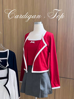 Load image into Gallery viewer, Kadaka T-0420 Tanktop Set with Cardigan Crop with Ribbon Coquette Style
