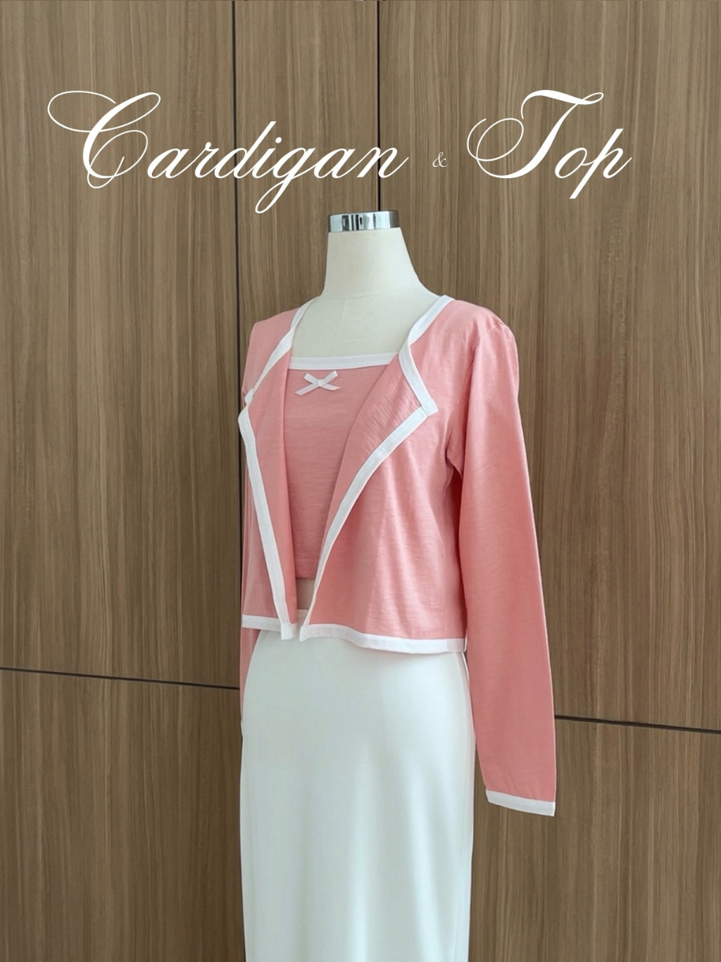 Kadaka T-0420 Tanktop Set with Cardigan Crop with Ribbon Coquette Style