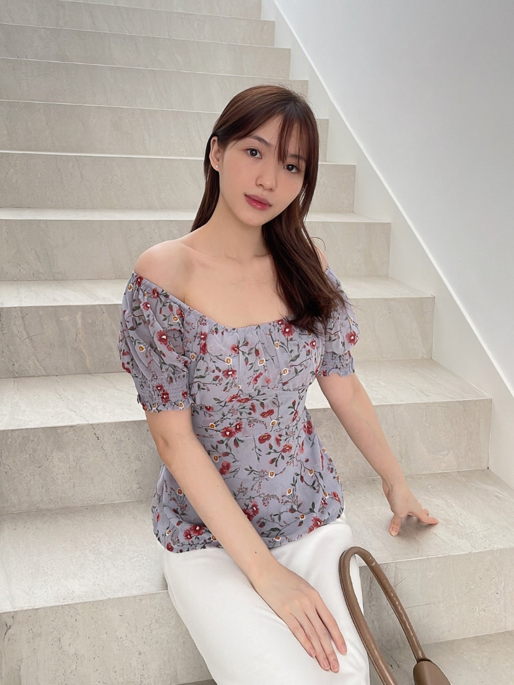 Kadaka T-0354 Blouse Peplum Floral Super Pretty Detail Smock