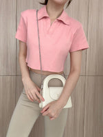 Muat gambar ke penampil Galeri, Kadaka T-0464 Crop Polo Shirt Wanita Korea Cotton Knit
