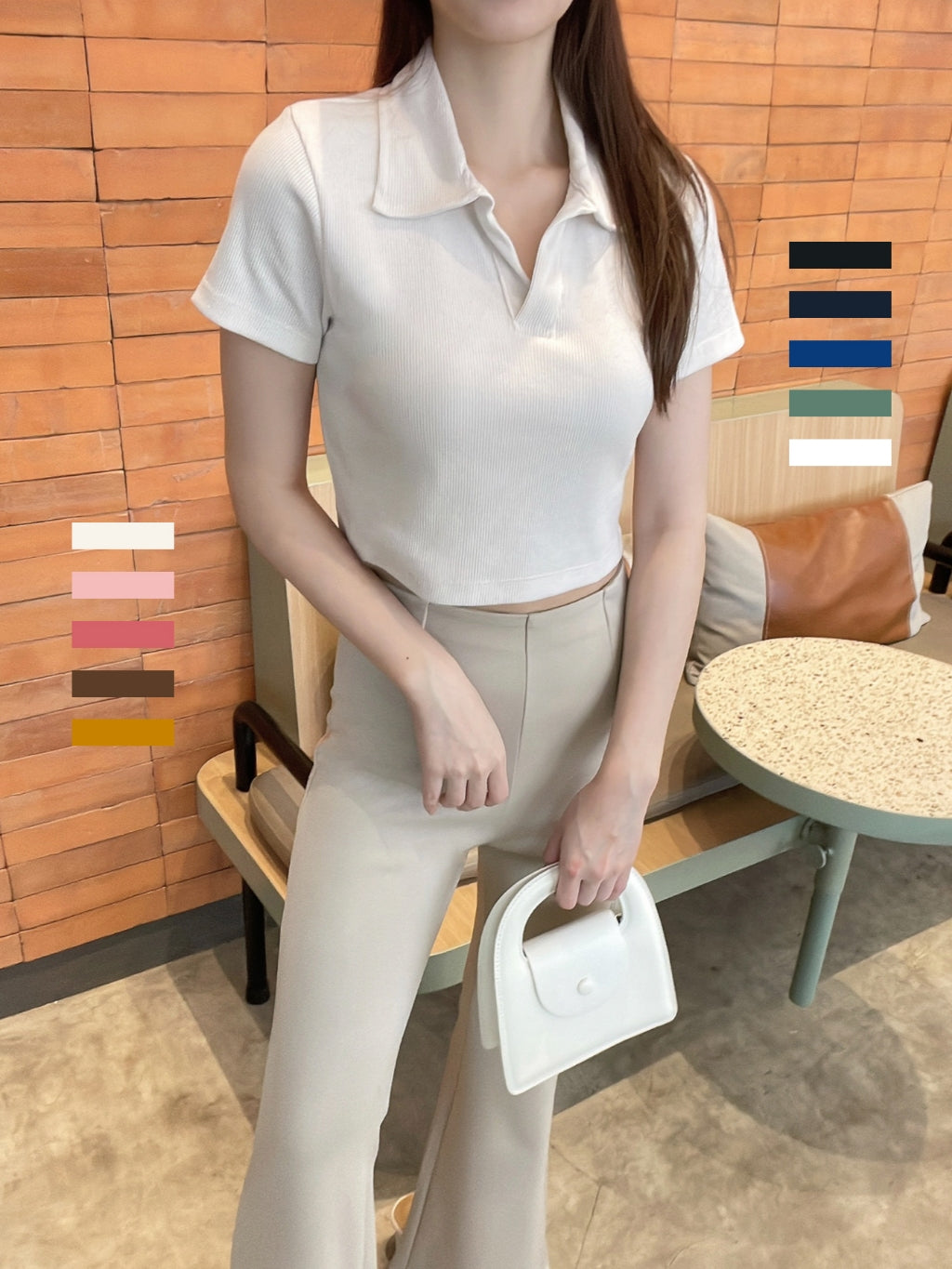 Kadaka T-0464 Crop Polo Shirt Wanita Korea Cotton Knit